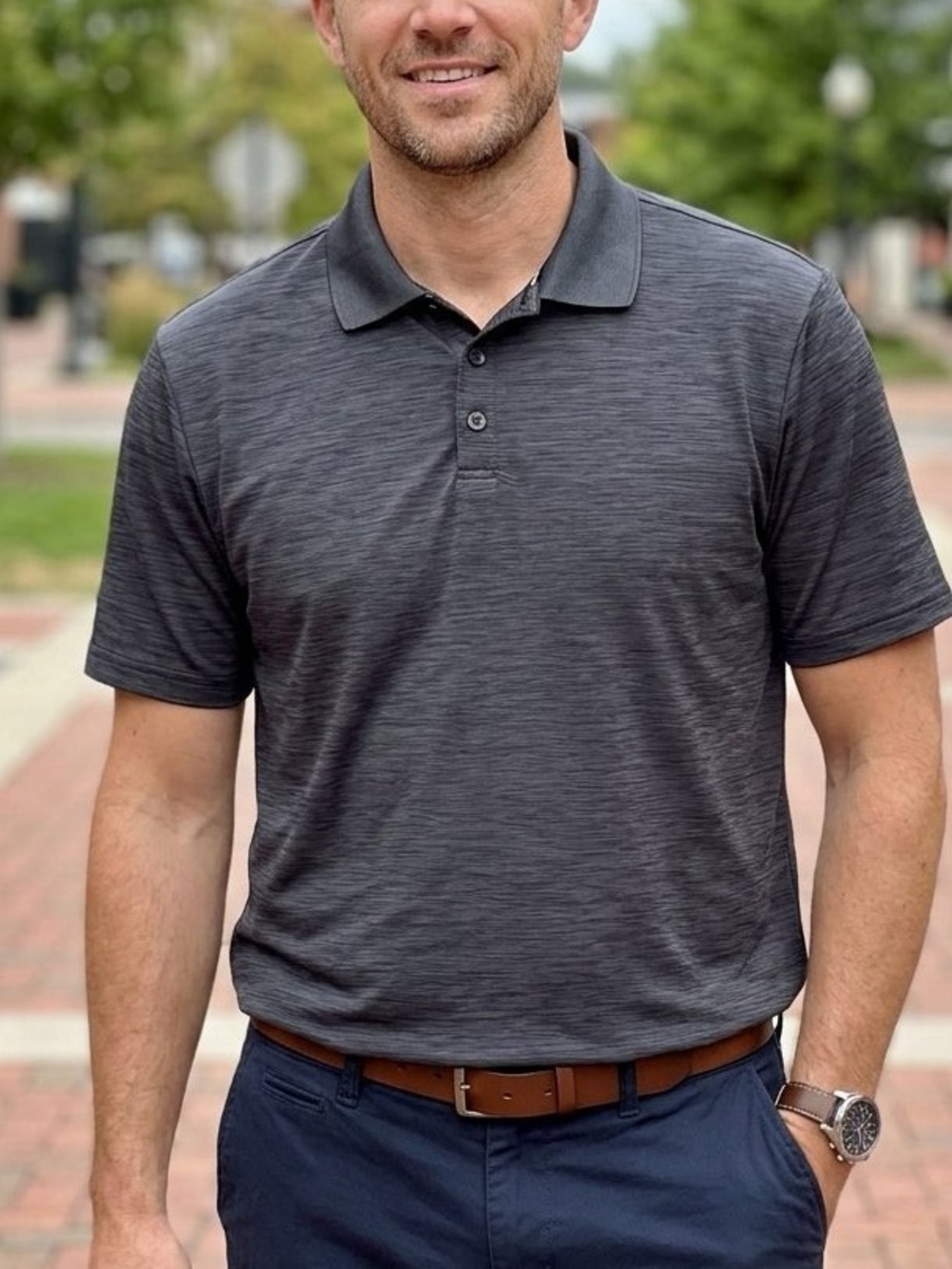 London Fog Men's Space Dye Polo Shirt - Dark Gray Heather - Size Large